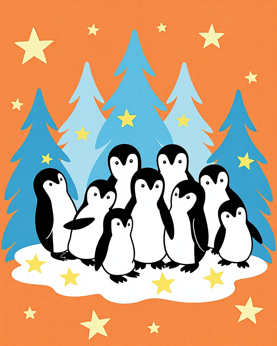 Whimsical Penguin Family Winter Forest Rug
