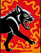 Fierce Black Wolf Fiery Swirls Rug