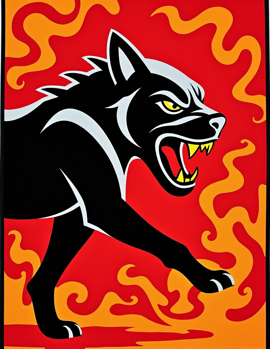 Fierce Black Wolf Fiery Swirls Rug