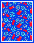 Red Snowflakes and Stockings Blue Rug