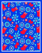 Red Snowflakes and Stockings Blue Rug
