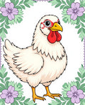 Whimsical White Chicken Floral Border Rug