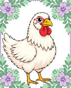 Whimsical White Chicken Floral Border Rug