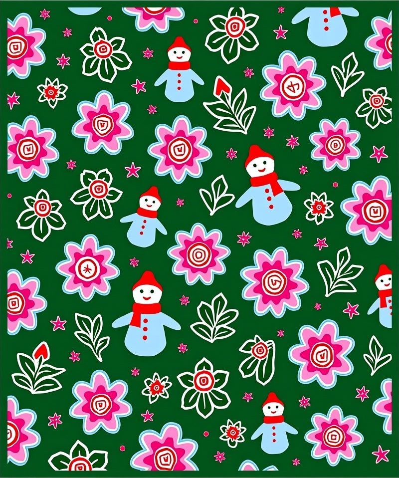 Jolly Snowman Pink Flower Garden Rug