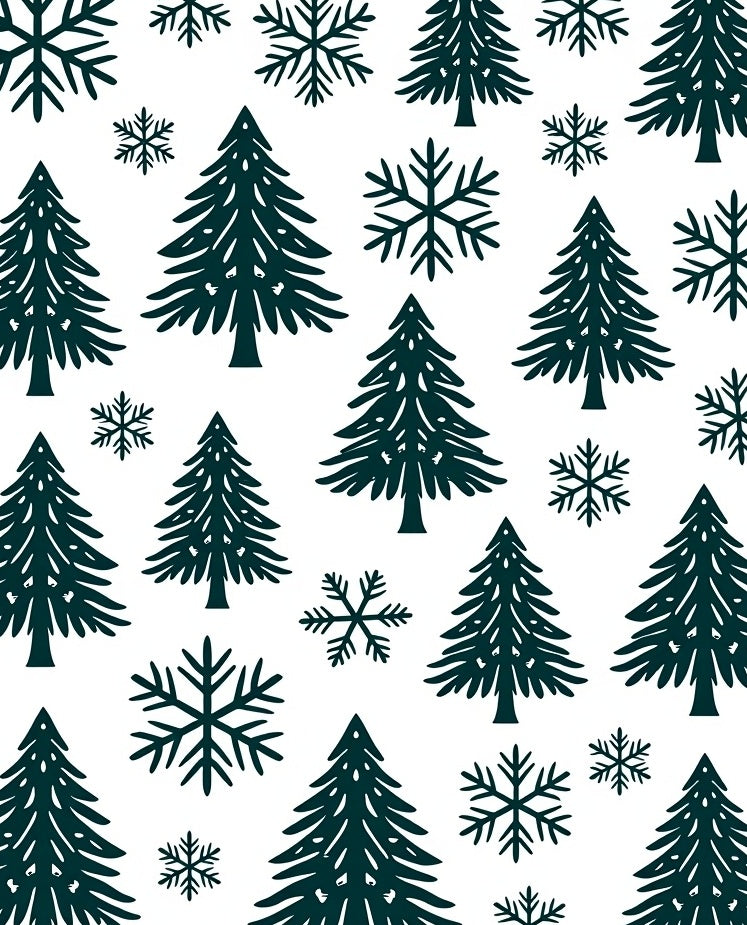 Dark Green Christmas Trees Snowflakes Rug
