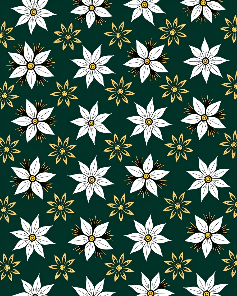 Dark Green White Yellow Floral Garland Rug