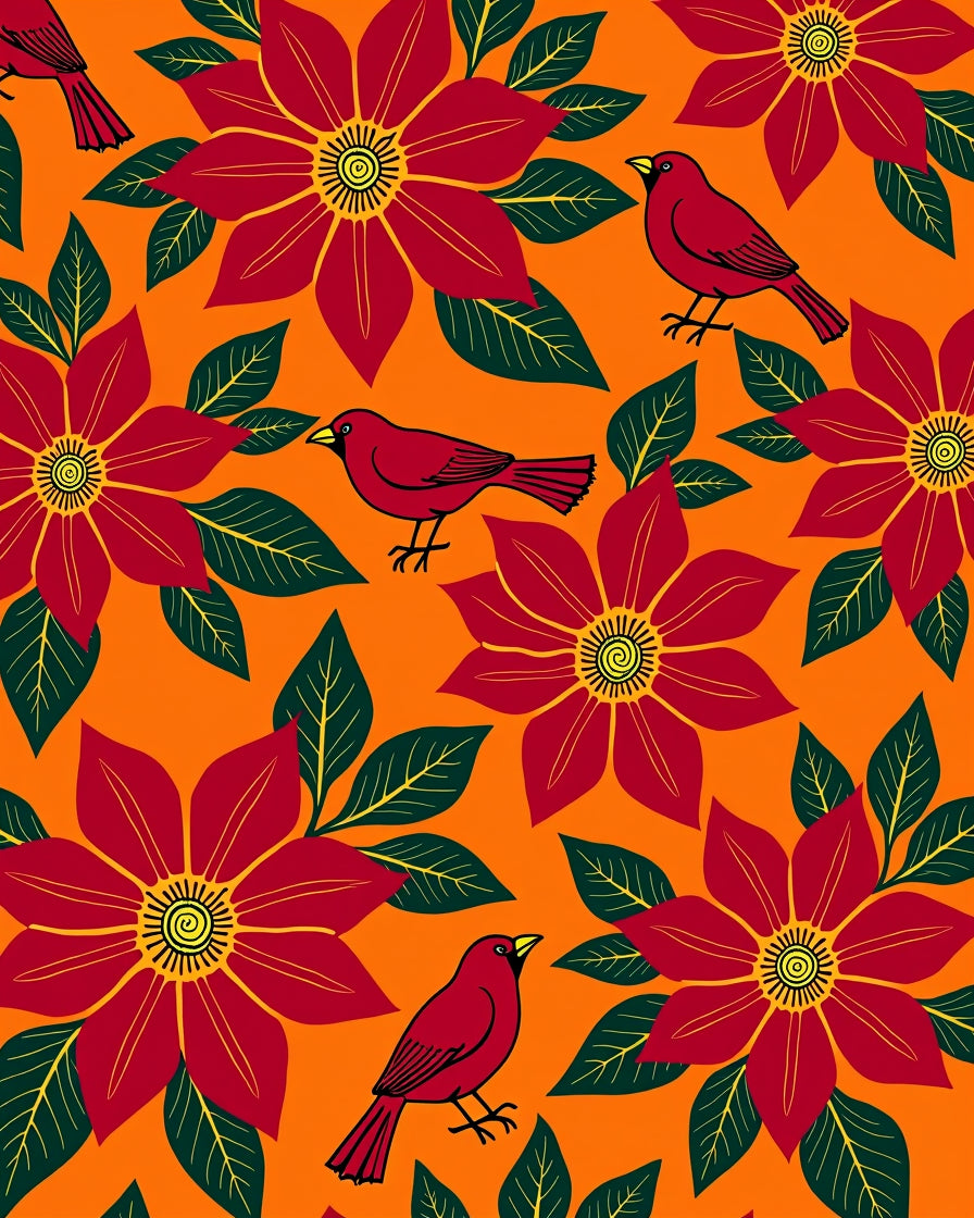 Red Cardinal Floral Garden Arrangement Rug