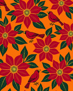 Red Cardinal Floral Garden Arrangement Rug