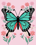 Whimsical Teal Butterfly Pink Floral Rug