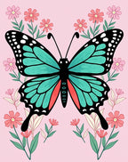 Whimsical Teal Butterfly Pink Floral Rug