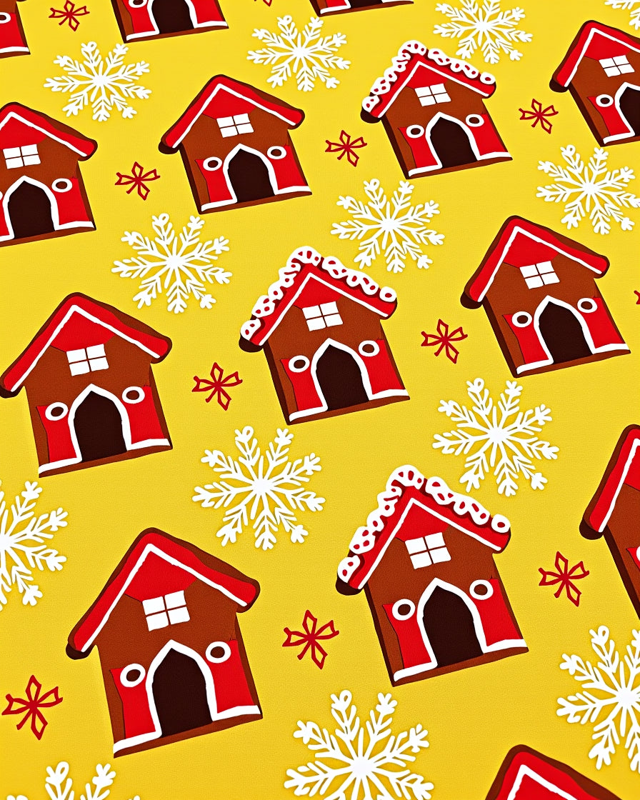 Gingerbread Houses Snowflakes Yellow Background Rug