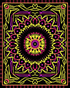 Vibrant Pink Yellow Mandala Symmetry Rug