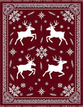 Deep Red Woodland Reindeer Snowflakes Rug