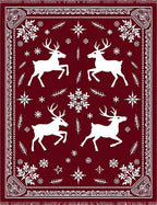 Deep Red Woodland Reindeer Snowflakes Rug