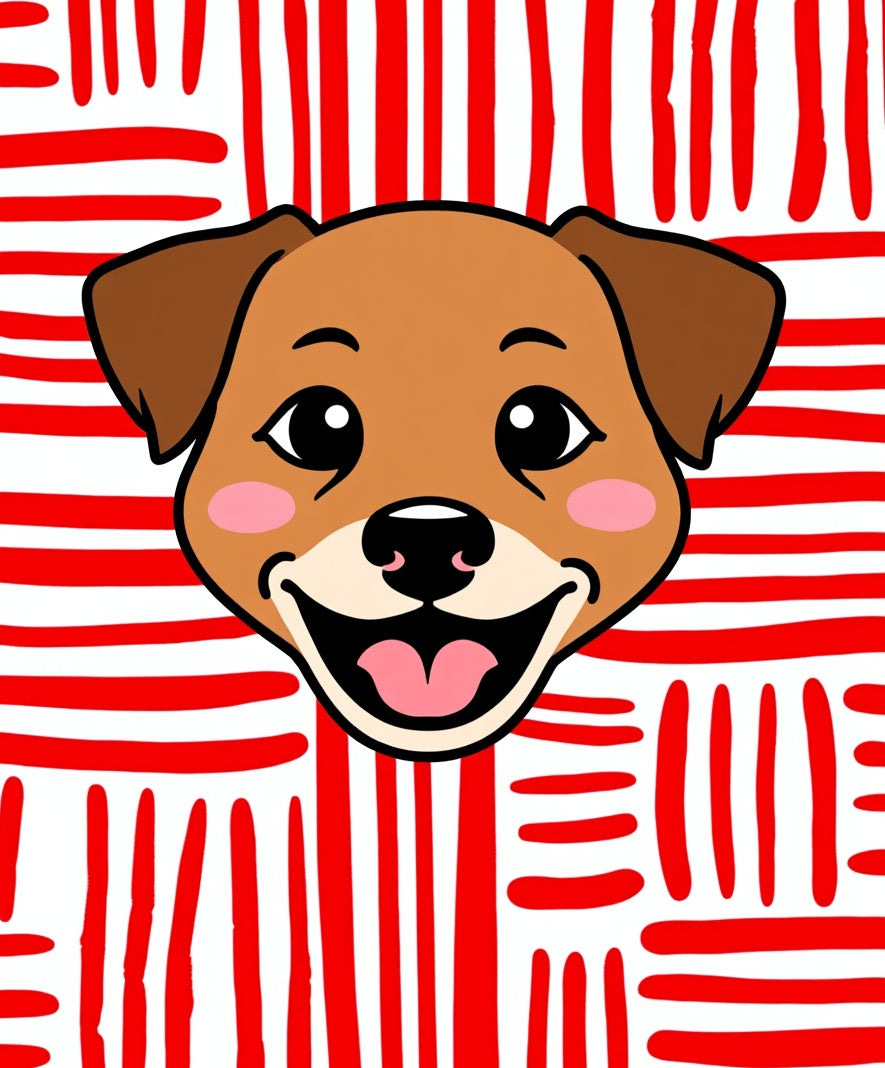 Happy Brown Dog Red Stripe Rug