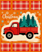 Red Truck Christmas Trees Plaid Rug