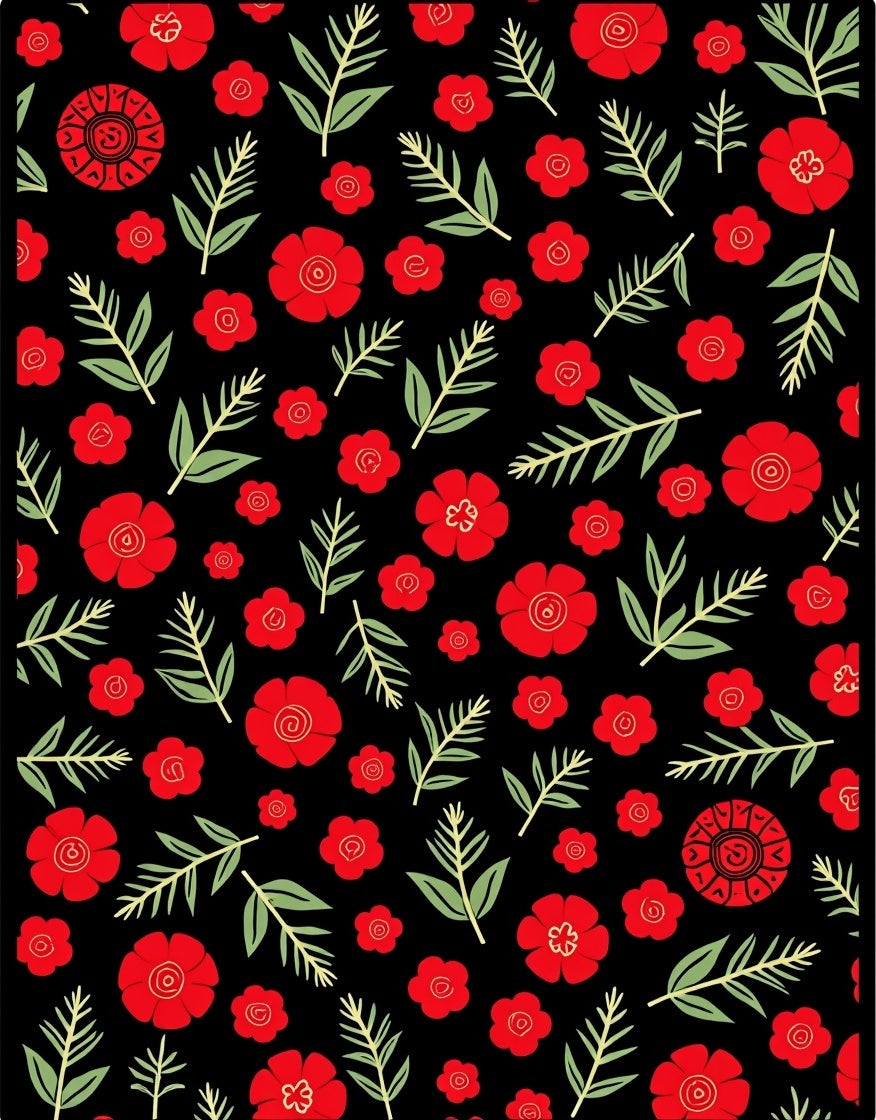 Red Floral Foliage Round Medallion Rug