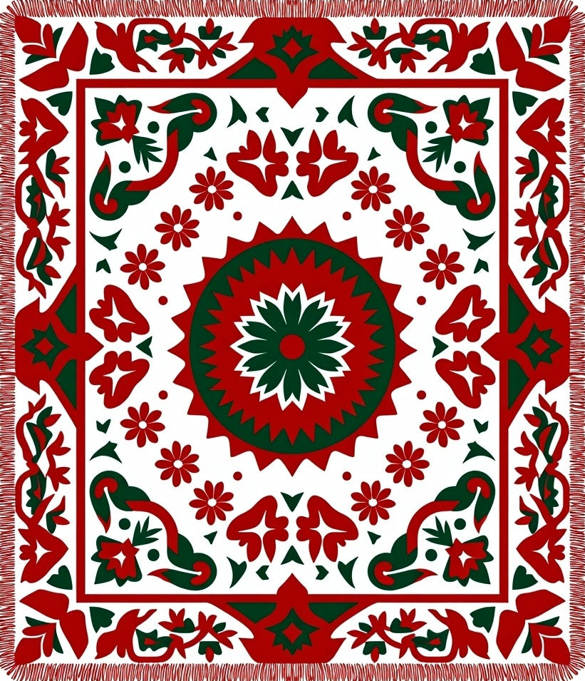 Red Green Medallion Floral Border Rug