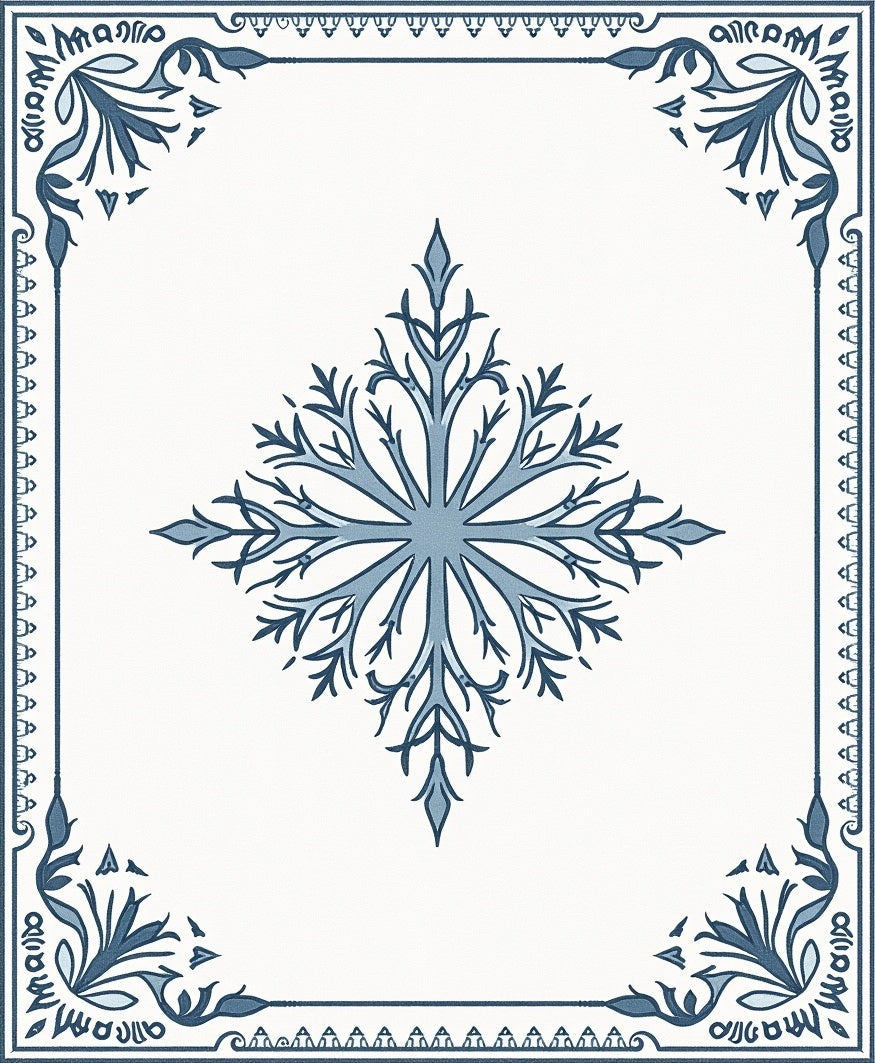 Blue Snowflake Medallion Border Rug