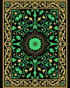 Emerald Gold Floral Mandala Border Rug