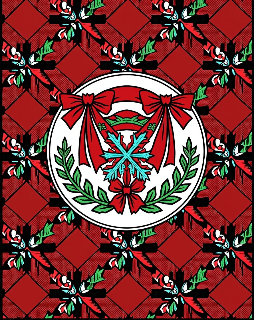 Crimson Holly Wreath Bow Medallion Rug