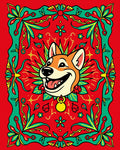 Joyful Shiba Inu Floral Medallion Scarlet Rug