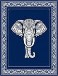 Ornate White Elephant Indigo Border Rug