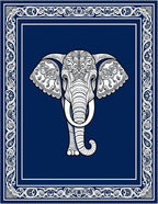 Ornate White Elephant Indigo Border Rug