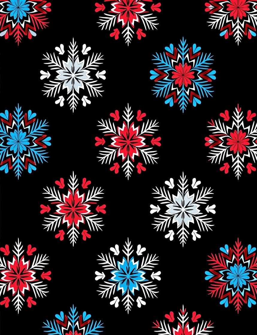 Red Blue White Snowflake Medallions Rug
