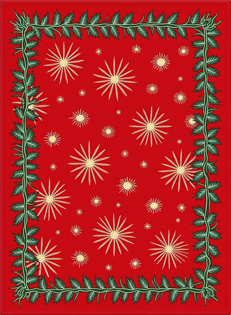 Red Starburst And Holly Border Rug