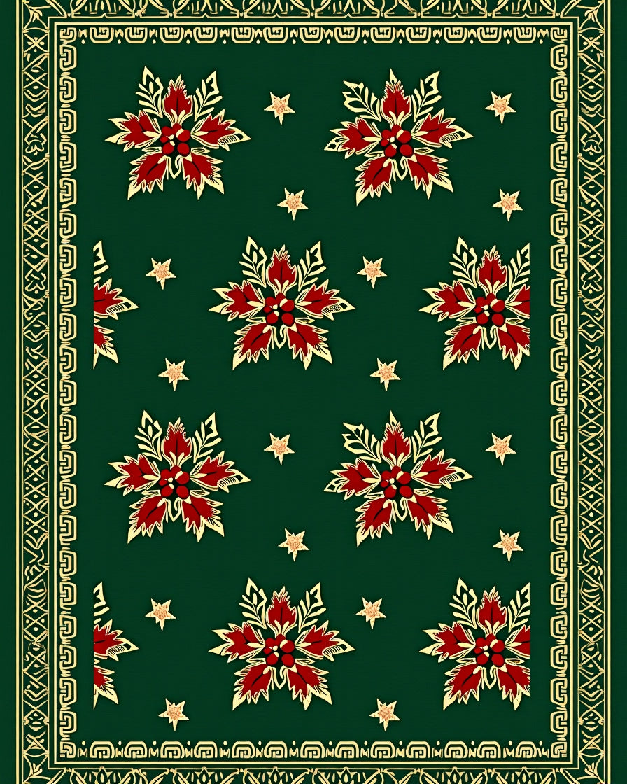 Deep Green Floral Star Medallion Rug