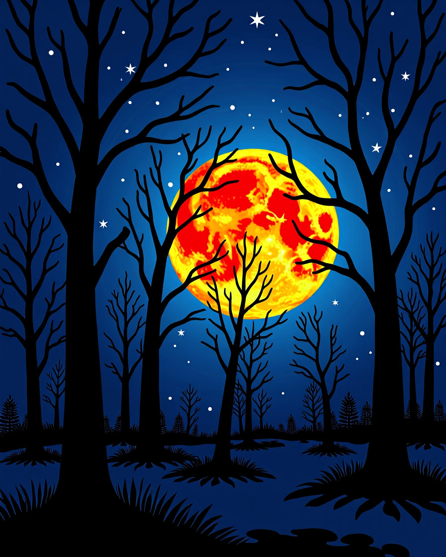 Crimson Full Moon Forest Night Sky Rug
