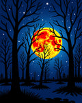 Crimson Full Moon Forest Night Sky Rug