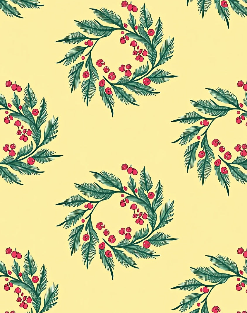 Green Berry Wreath Yellow Background Rug