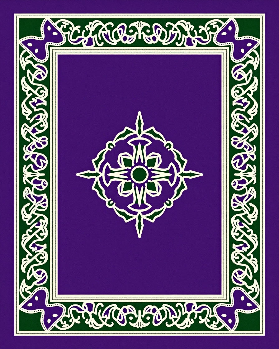 Purple Green White Floral Medallion Frame Rug