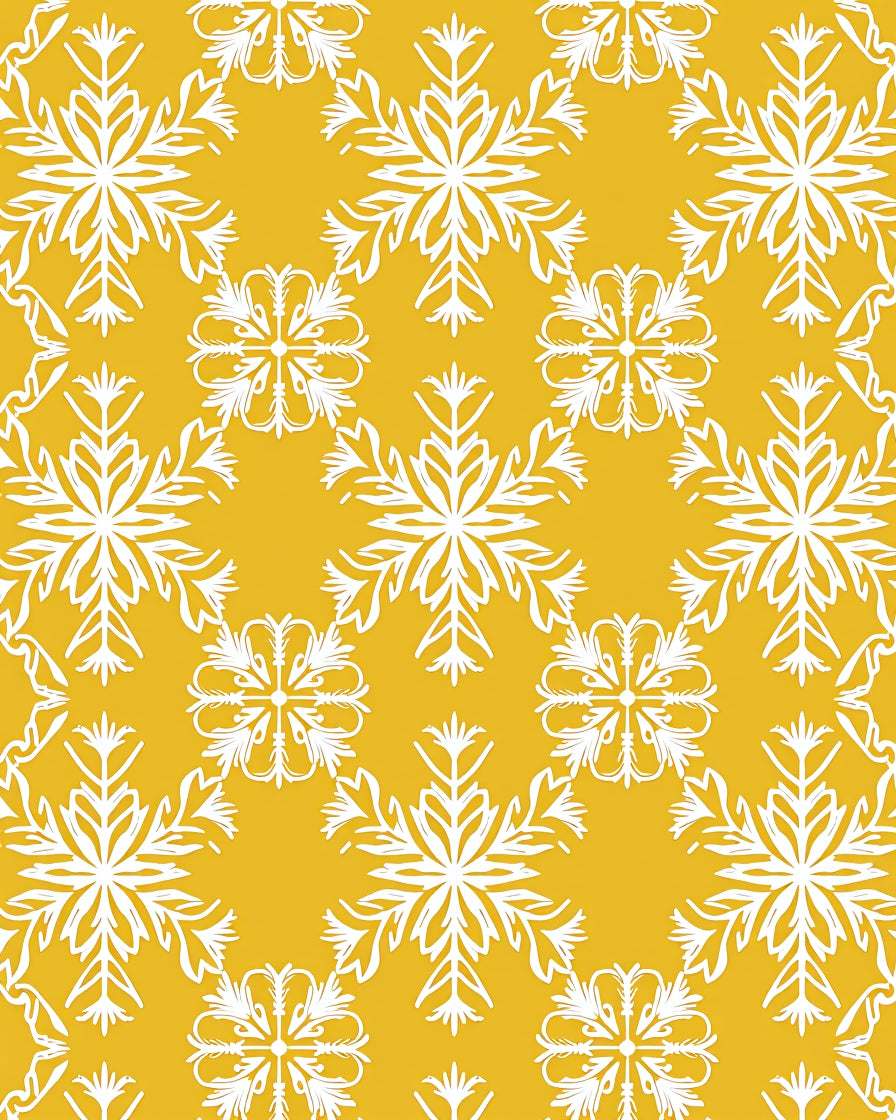 Golden Yellow White Snowflake Medallion Rug