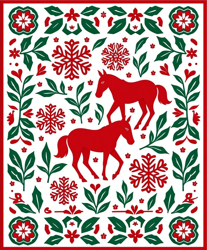 Red Horse Snowflake Foliage Medallion Rug
