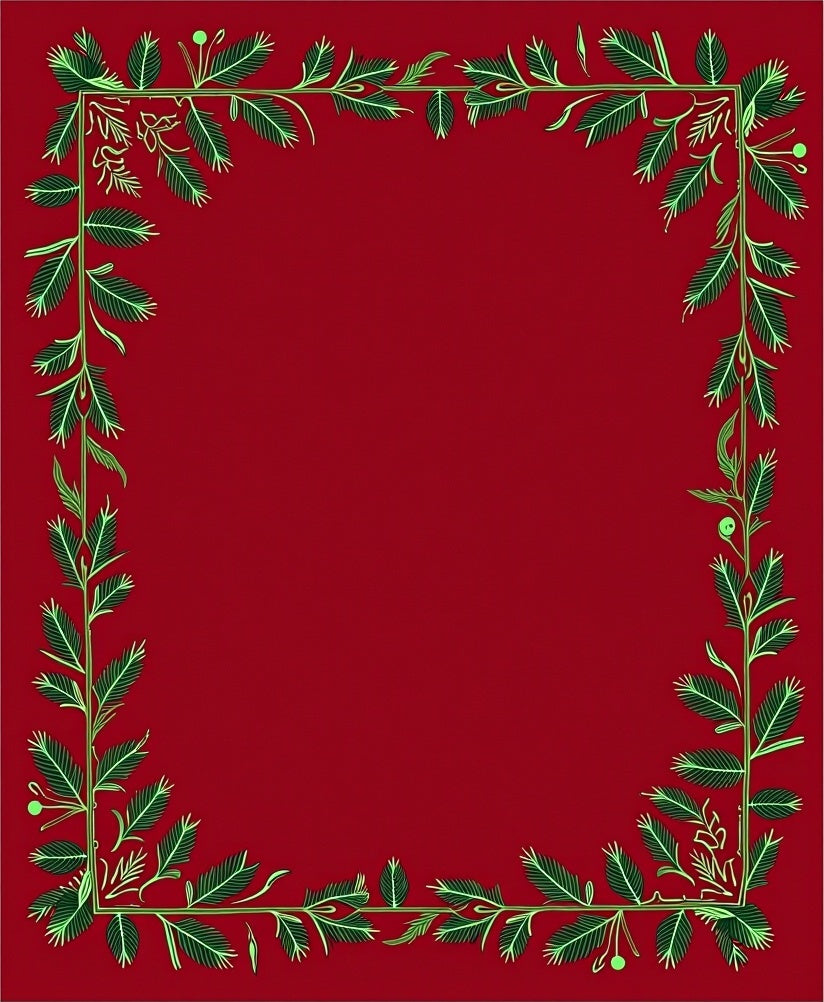 Festive Red Green Leaf Garland Border Rug