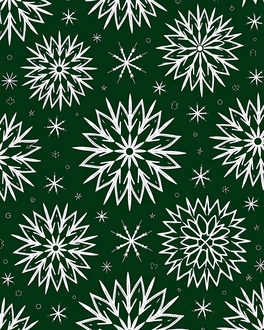 Green White Snowflake Winter Holiday Rug
