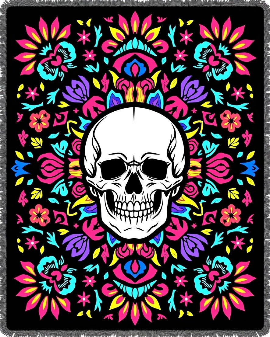 Vibrant Skull Floral Mandala Rug