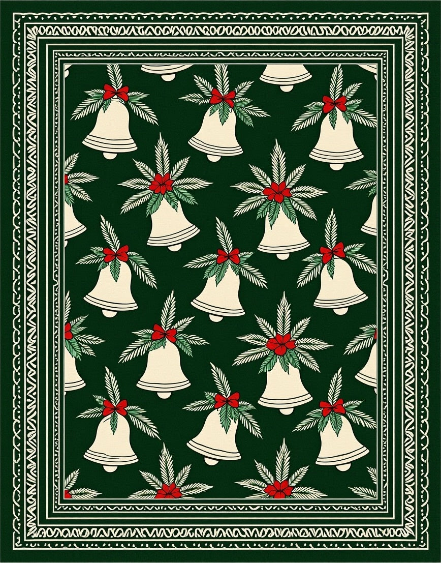 Holiday Bells Red Bow Garland Rug