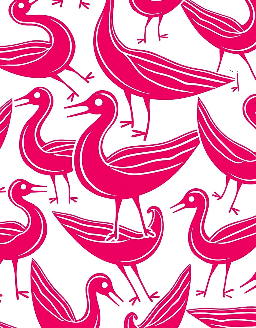 Vibrant Pink Abstract Bird Arrangement Rug