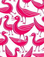 Vibrant Pink Abstract Bird Arrangement Rug