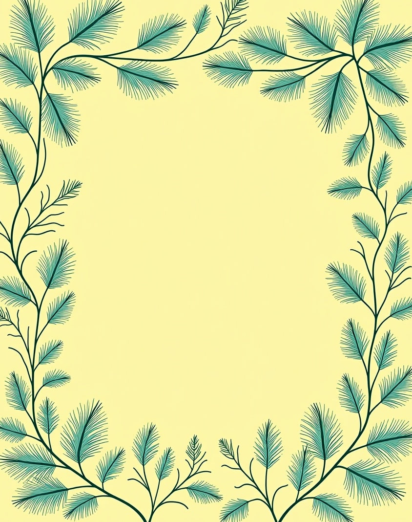 Teal Pine Branch Frame Yellow Rug