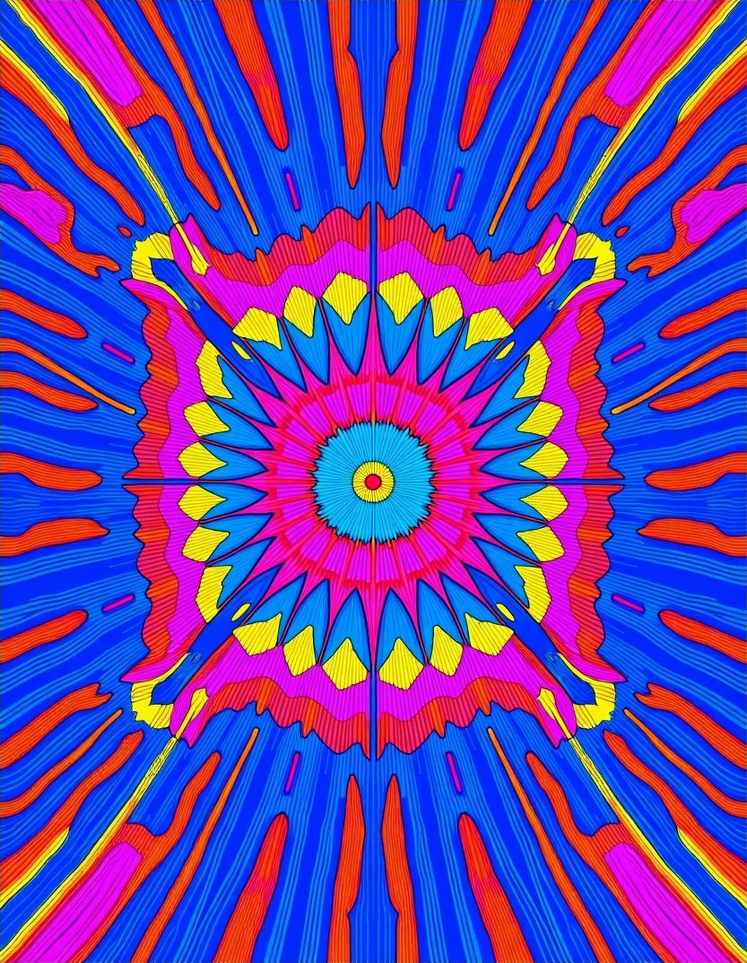 Vibrant Geometric Sunburst Mandala Rug