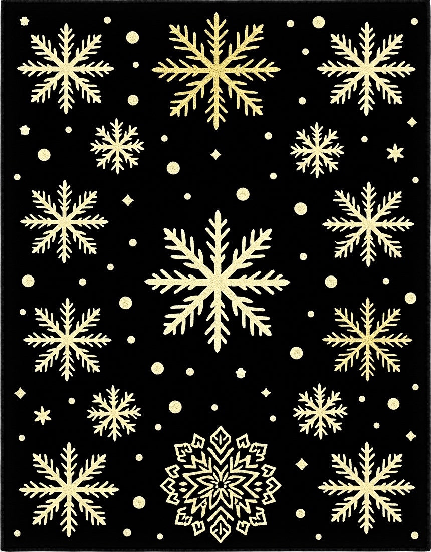 Golden Snowflake Black Winter Rug