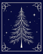 Celestial Christmas Tree White Line Art Rug