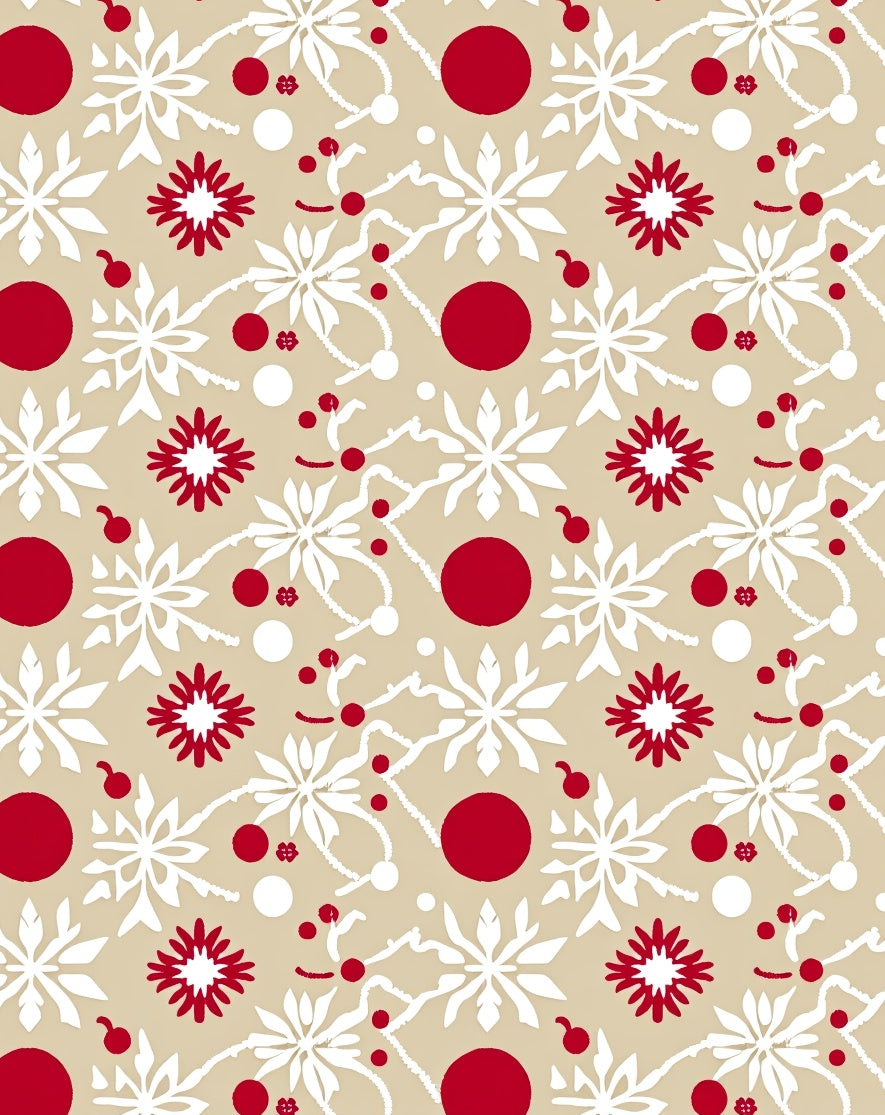 Red White Snowflake Festive Garland Rug