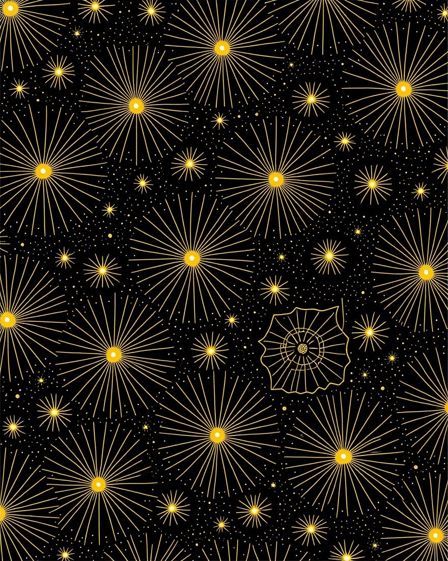 Golden Starbursts Black Night Rug