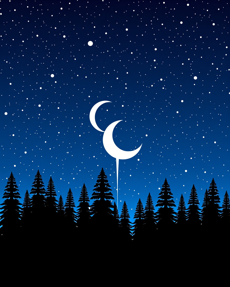Midnight Blue Crescent Moon Forest Rug